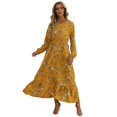 thumbnail image 2 of Gibobby Vestido casual de punto para mujer Vestido casual de mujer Vestido de manga larga con estampado floral Ruffle Flowy Temperament Vestido largo amigable(Amarillo,CH), 2 of 5