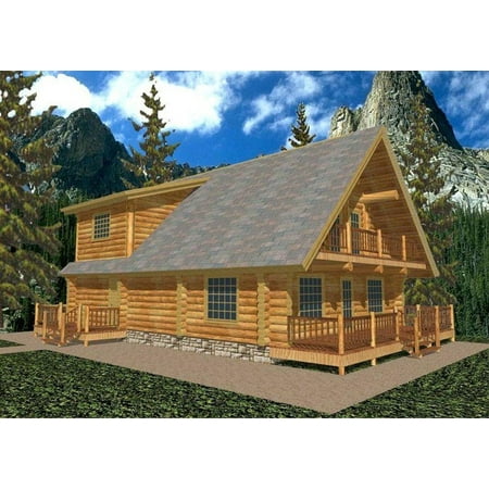 001-1006: Log Mountain 2 Bed, 2 Bath Luxury Home Plan, 2053 Sq Ft: Full Blueprints with License to Build by Home Plan Marketplace - Lesuto