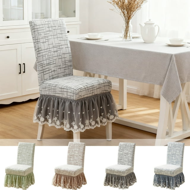Fundas para sillas de hotel Jacquard - Fundas elásticas engrosadas tipo falda para sillas de comedor, poliéster, 40-60 cm, café verde gris azul