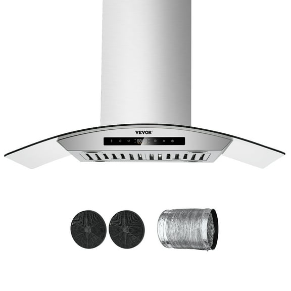VEVOR Range Hood, 30 inch Chimney-Style Ceiling Mount Vent, 800 CFM Stainless Steel Kitchen Stove Hood with Gesture & Touch Control, LED Light, Baffle Filters, Ducted/Ductless Convertible