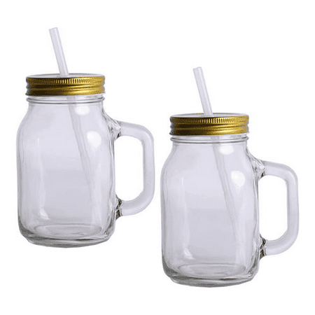 

Mason Jar 600ml with Straw - Gold - Set of 2