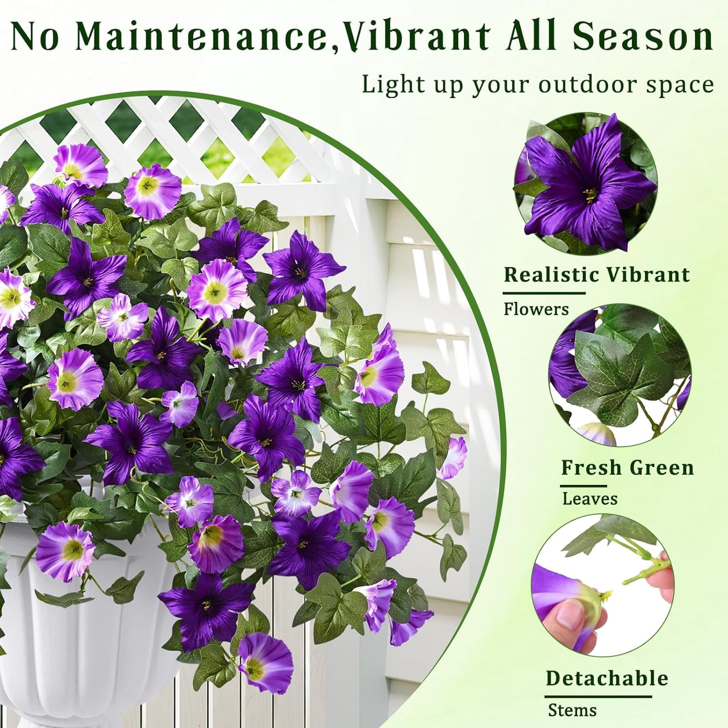 Yastouay 4 Pcs Artificial Fake Flowers Outdoor Petunias Spring Summer Flowers UV Resistant for Home Garden Balcony Yard Porch Deco,Purple