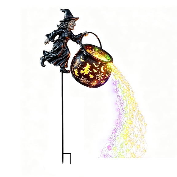 3D Halloween Witch Cauldron Garden Light, Outdoor Halloween Lights with Cascading Multicolor LED Waterfall and Pattern Projection, Garden Stake Decoration for Yard, Lawn, Porch and Pathway