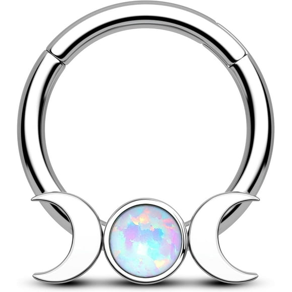shiyou-Septum Jewelry 16G Moon Septum Rings 316L Stainless Steel Daith Piercing Jewelry Helix Earrings for Women Opal Septum Piercing Jewelry, Metal, cubic-zirconia