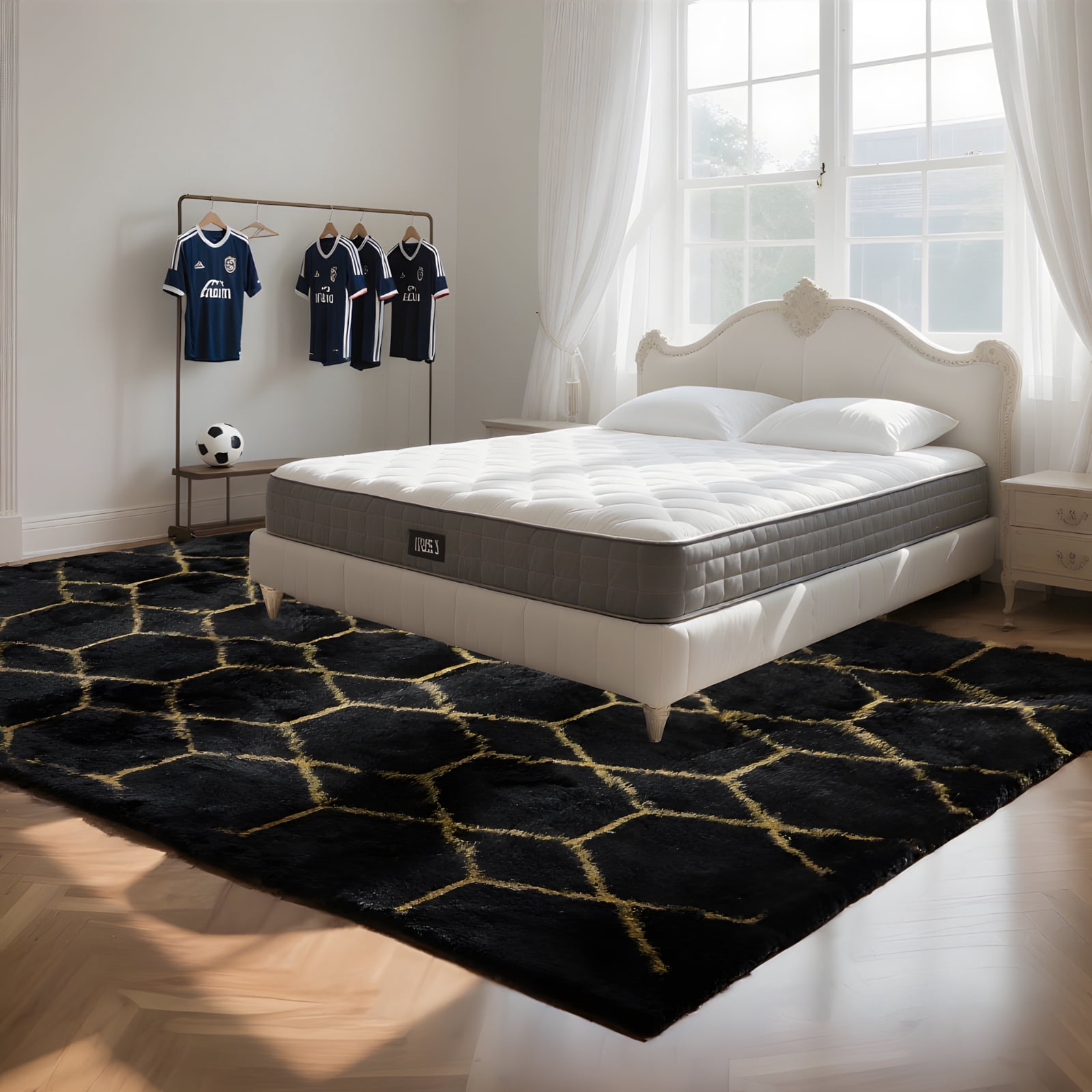 8ft x 10ft Area Rug, Soft Fluffy Area Rugs for Living Room Bedroom Geometric Carpet, Black and White