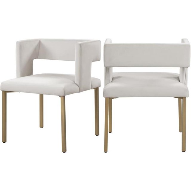 Meridian Furniture Caleb Cream Velvet Dining Chairs, Cream (Set of 2)