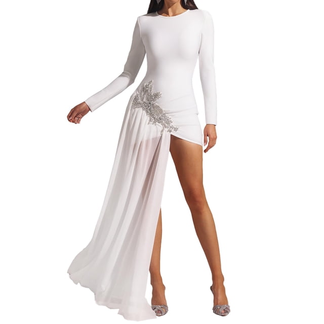 Vestido de noche BELLA BARNETT White Diamond de manga larga para mujer