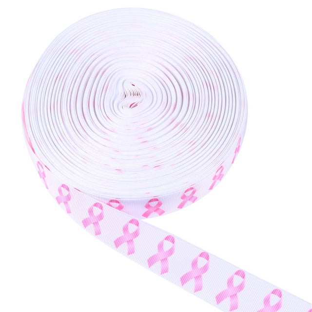 DIY Grosgrain Ribbon Breast Cancer Awareness Craft Printed Pink Ribbon for Decoration Gift (50 Yards/Roll)