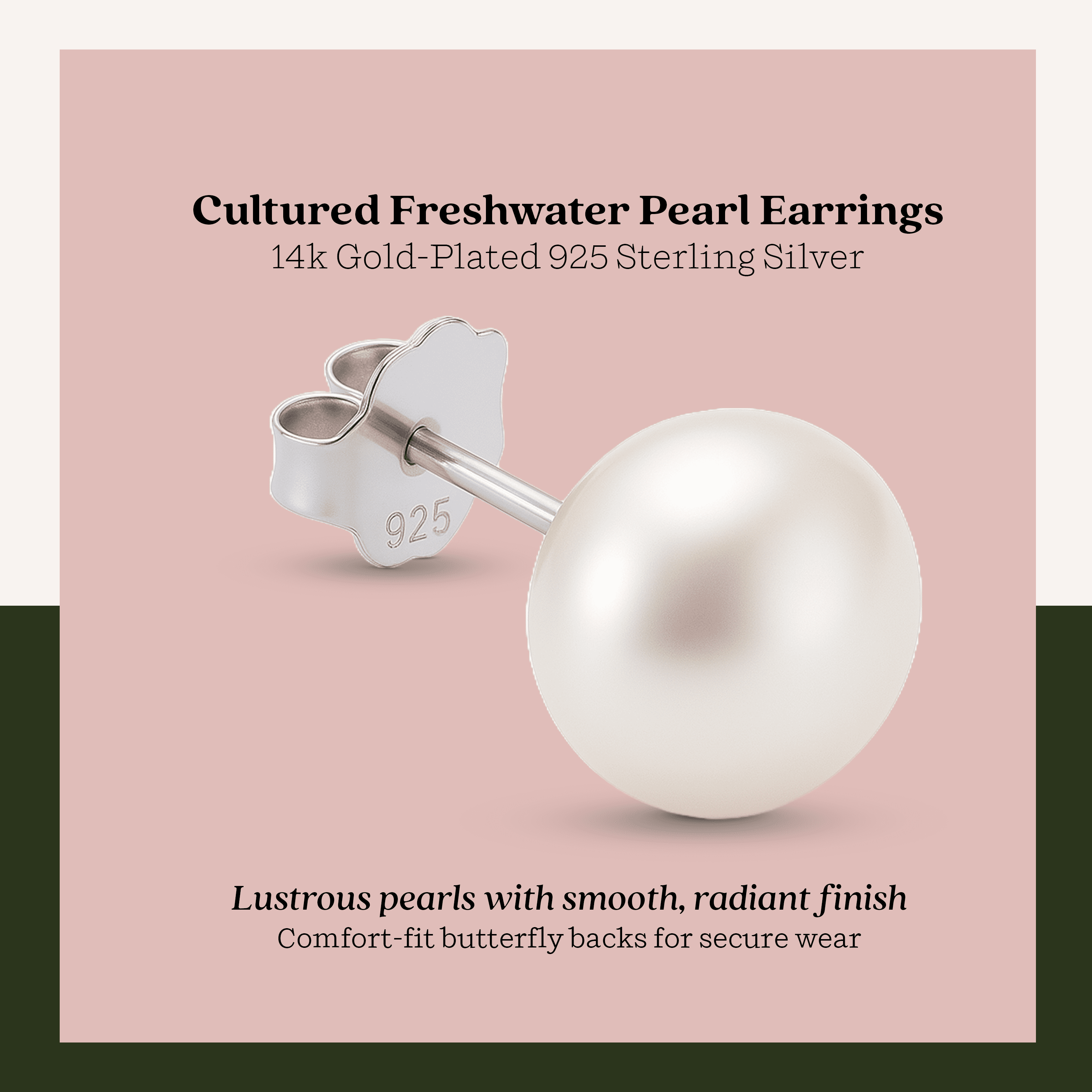Kezef 5.5mm Genuine White Freshwater Cultured Pearl Stud Earrings for Women with Rhodium-Plated 925 Sterling Silver Posts