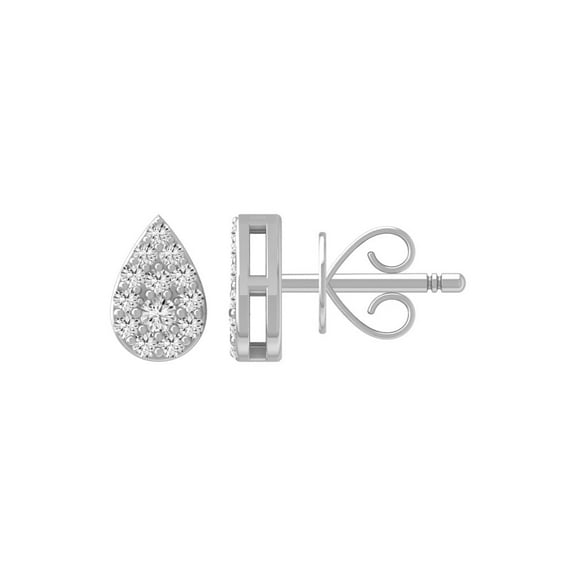 ARAIYA FINE JEWELRY 10K White Gold Round Diamond Cluster Pear Stud Earrings (1/10 cttw, I2-I3 Clarity, I-J Color)