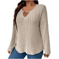 thumbnail image 2 of BSDJILFG Plus Size Sweaters for Women Fall Dressy Casual Solid Color Criss Cross V Neck Pleated Tees Long Sleeve Metal Buckle Decorati,XL-5XL, 2 of 6