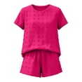 thumbnail image 5 of Uootdi Short Sets for Women Summer Short Sleeve Textured Floral Round Neck Top Elastic Waist Casual Shorts Comfy Daily Matching Outfits, 5 of 6