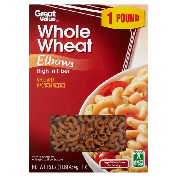 Great Value Whole Wheat Elbows, 16 Oz