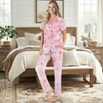 thumbnail image 2 of TSOVTHRID Cherry Blossom Music Note Print Pajama Set for Women Soft Two-Piece Nightwear Short Sleeve Sleepwear with Long Pants Button Down Lounge Set, 2XL, 2 of 7