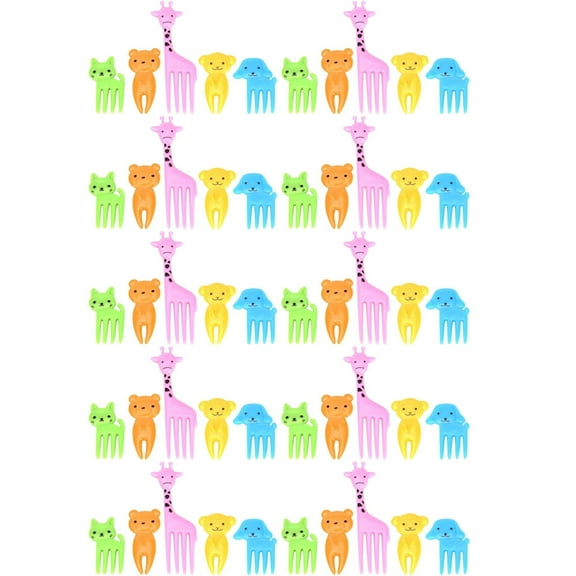 Duslogis 50 Pcs Food Picks Mini Cute Fruit Food Toothpicks Plastic Reusable Lunch Animal Dessert Forks Picks for Cake Dessert Pastry Party Supply（Random Color）