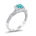 thumbnail image 5 of Halo Round Engagement Ring Paraiba Tourmaline CZ 925 Sterling Silver Size 9, 5 of 5