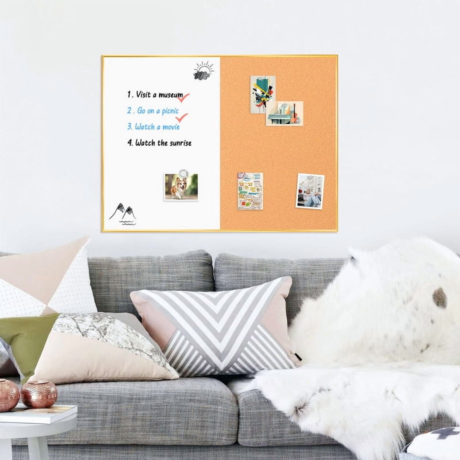Cork Board Magnetic Dry Erase Board Combo, 36 x 24 Inches Lage Whiteboard and Bulletin Board Combination, Aluminum Frame Vision Board with with 2 Markers, 6 Magnets, Eraser and Push Pins