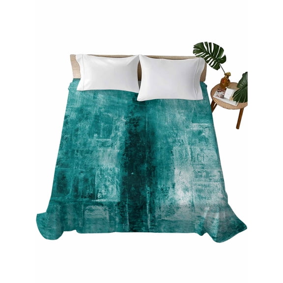 Teal Flat Sheets Only California King Size, Soft Breathable Bed Top Sheets for Mattress, Retro Oil Painting Modern Abstract Art Aesthetics Bedding Flat Sheets for Home Hotel Bedroom Bed Protection