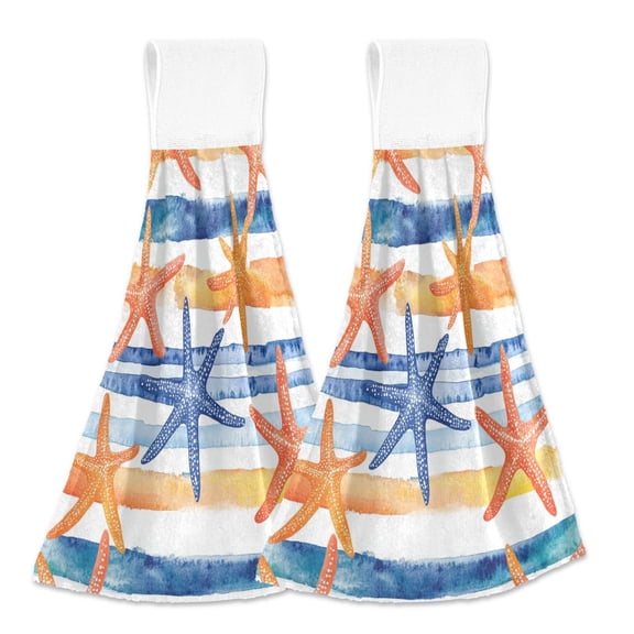 BZSMCE Hanging Hand Towels Fashion Ocean's Embrace Pattern 2-Pack - Velcro Style Bathroom Kitchen Towels