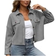 thumbnail image 4 of Enjoytime Cropped Jackets for Women Lapel Long Sleeve Button Down Shacket Fall Fashion Lightweight Trendy Casual Outerwear, 4 of 8