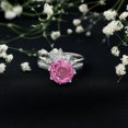 thumbnail image 3 of Rosec Jewels Floral Ring Set with Lab Grown Pink Sapphire and Moissanite - AAAA Grade 10 mm Sapphire, 18K White Gold, US 12.00, 3 of 8