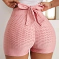 thumbnail image 2 of YYDGH Butt Lifting Yoga Shorts for Women Back Bow Tie High Waist Hot Pants Textured Sports Gym Running Beach Shorts Pink S, 2 of 6