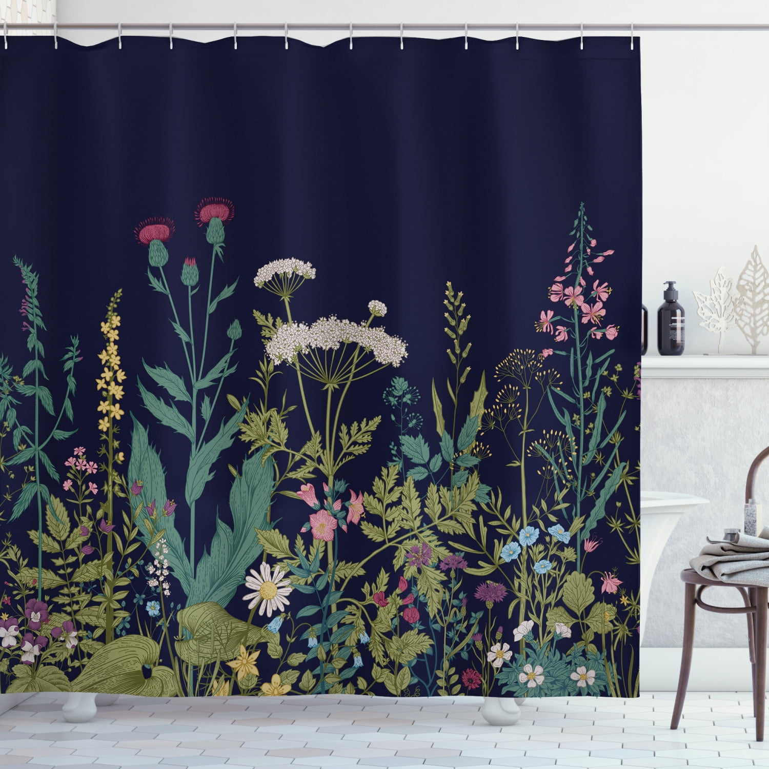 12 Hooks Cartoon Lotus and Fish Bathroom Accessories Fabric Shower Curtain Sets 
