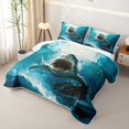 thumbnail image 3 of Manfei Marine Shark Bed Spread Queen, Ocean Horror Animal Queen Coverlet Set, Teal Blue, 3-Piece, 1 Quilt and 2 Pillowcases, 3 of 7