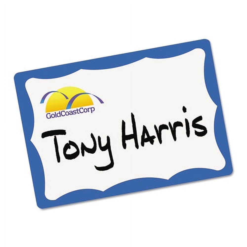 "Printable Adhesive Name Badges, 3.38 X 2.33, Blue Border, 100/pack | Bundle of 5 Packs"