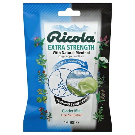 Ricola Extra Strength Glacier Mint Cough Suppressant Drops, 19 count