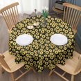 thumbnail image 3 of Black Yellow Sunflower Pattern Round Tablecloth 60"x60",Wrinkle Wipeable Table Cloth for Kitchen Dining Room Picnic Patio Party, 3 of 6
