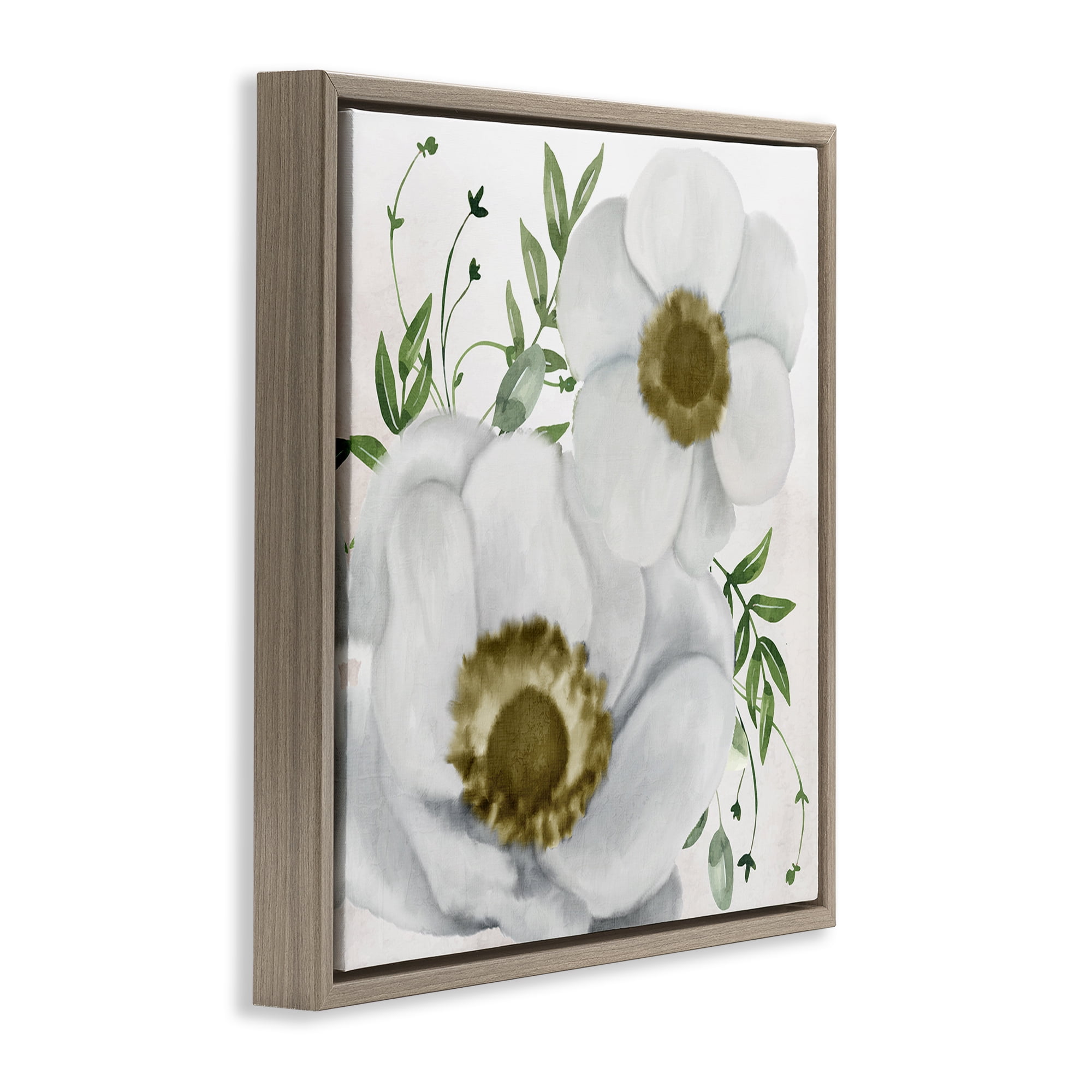 Stupell Industries Gold Centered Magnolia Plants & Flowers Painting Brown Floater Framed Canvas Art Print Wall Art, 18 x 18