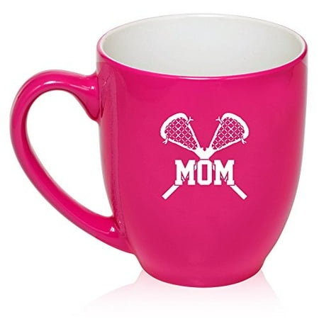 

16 oz Hot Pink Large Bistro Mug Ceramic Coffee Tea Glass Cup Lacrosse Mom