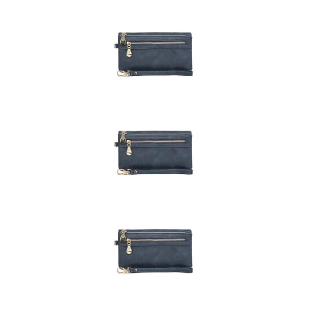 Cartera de cuero PU Sonducket para mujer con cremallera carpeta de fotos tarjetero bolsillo con cremallera monedero Azul oscuro