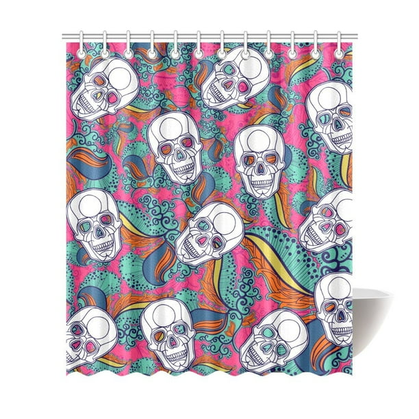 Mkhert Sugar Skull Shower Curtain Waterproof Bath Decor 66x72 Inch Com Mkhert Sugar Skull Shower Curtain, Skull Shower Curtain Hooks