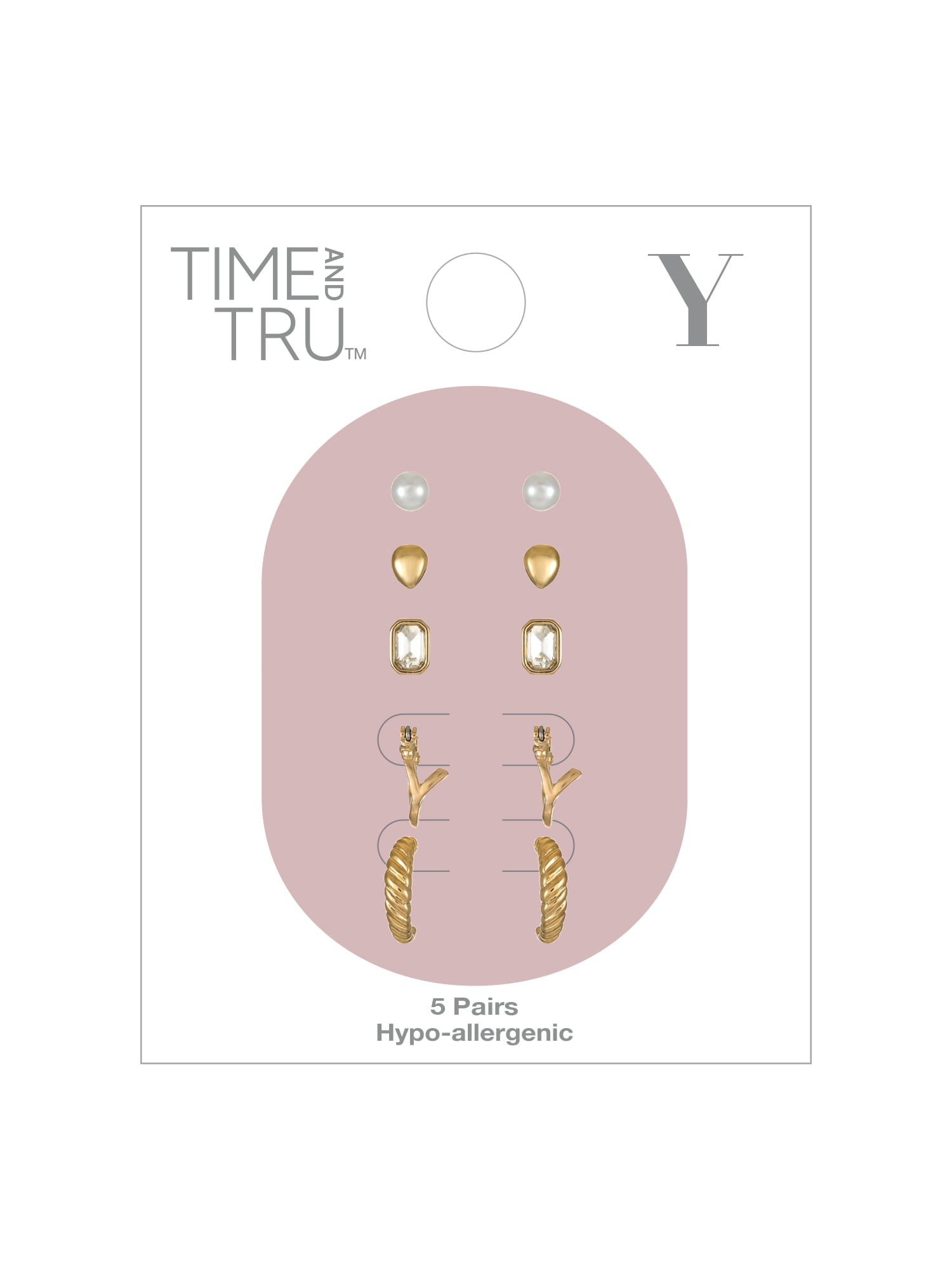 Time and Tru Goldtone Multi Earring Set, 5 Pairs, Initial Y
