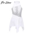 thumbnail image 2 of Kids Girls Shiny Sequin Ballet Leotard Dress Figure Skating Lyrical Ballroom Dance Dress Sleeveless Sheer Mesh Tutu Dancewear14 Gong Bohan LED, 2 of 2