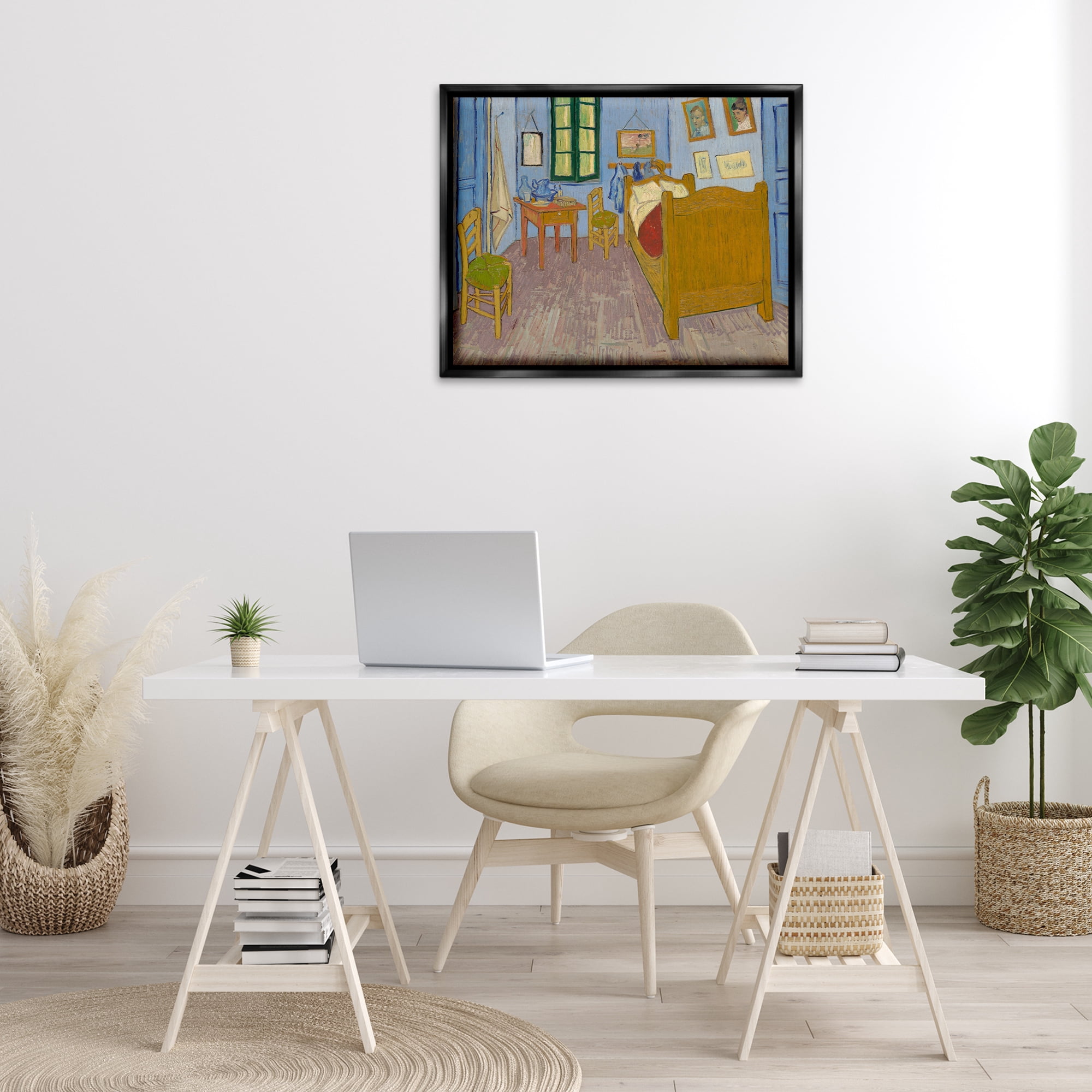 Stupell Industries Classical Van Gogh Bedroom Buildings & Architecture Painting Black Floater Framed Canvas Art Print Wall Art, 31 x 25