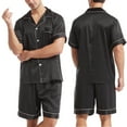thumbnail image 2 of Uooqdmx Mens Pajamas Set Lounge Sets for Men Plain Satin Sleepwear Soft Smooth Short Sleeve Short Pant Sleepwear Man with Pockets Two Pajamas Soft Pajamas Black L, 2 of 5