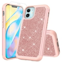 for Apple iPhone 12 MINI (5.4inch) with Screen Protector Phone Case Glitter Shock proof Edge Scratch Shield Hybrid Layers Slim Bumper Cover (Rose Gold)