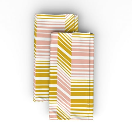 

Linen Cotton Canvas Dinner Napkins (Set of 2) - Pink Vintage Retro Geometric Geo Blush Bauhaus Delineate Mustard Print Cloth Dinner Napkins by Spoonflower