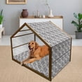 thumbnail image 2 of Garden Art Pet House, Botanical Pattern with Hand Drawn Flowers Frangipani Mimosa and Lotus, Outdoor & Indoor Portable Dog Kennel with Pillow and Cover, 5 Sizes, Black White Pale Grey, by Ambesonne, 2 of 4