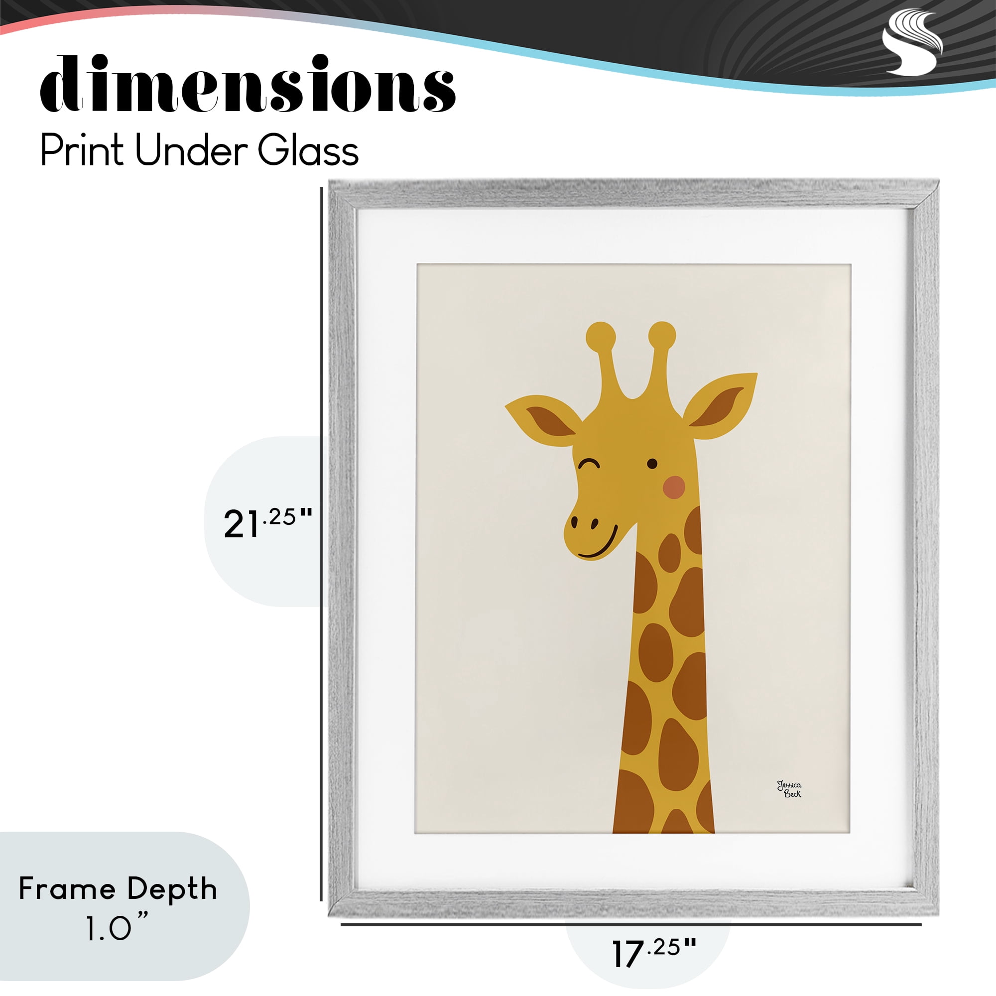 Stupell Industries Winky Giraffe Portrait Gray Framed Print Under Glass, design by Jessica Beck