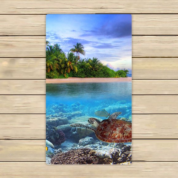 YUSDECOR Serviette à Main Vie Marine Île Tortue de Mer Tropicale Mer Océan Serviettes de Plage Serviette de Bain Douche Serviette de Bain Enveloppement pour la Maison Usage Extérieur Voyage 16x28 Pouces