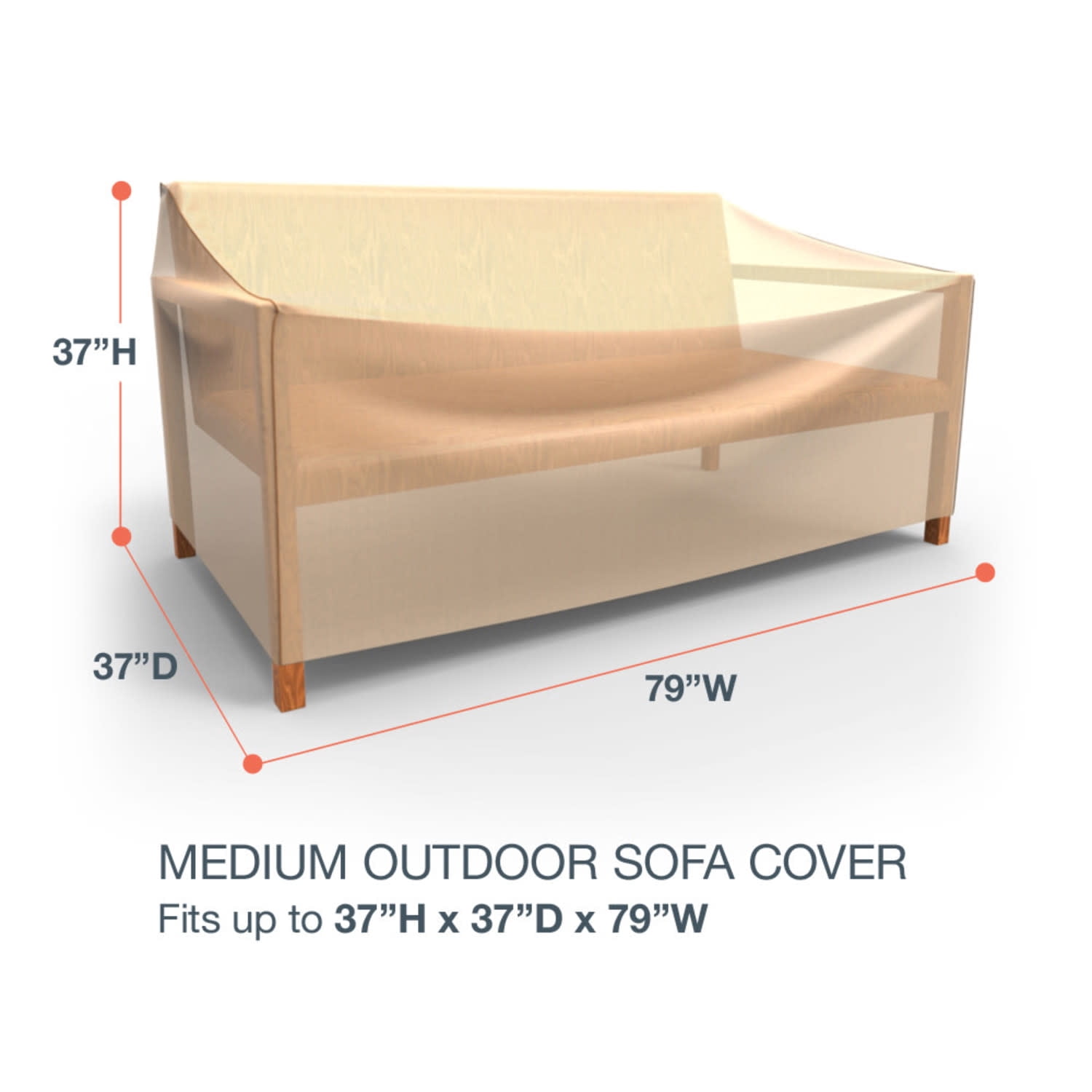 Budge 79"Wx37"L Tan Patio Sofa Cover, StormBlock™ Savanna