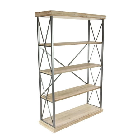 DecMode 48" x 72" Brown Wood 5-Tier Shelving Unit with Gray Metal X-Frame, 1-Piece
