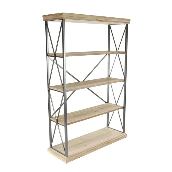 DecMode 48" x 72" Brown Wood 5-Tier Shelving Unit with Gray Metal X-Frame, 1-Piece