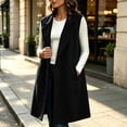 thumbnail image 4 of Xaqiouau Women's Long Sleeveless Trench Coat Lapel Collar Open Front Vest Jacket Casual Button Down Lightweight Duster Waistcoat Outerwear with Pockets, 4 of 6