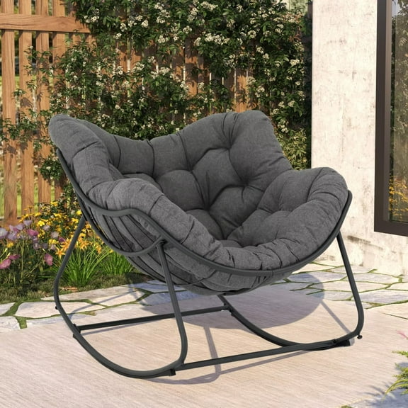 GREEN MORE Outdoor Rocking Chair Comfy Patio Chair Indoor Egg Rocking Chair with Cushion f