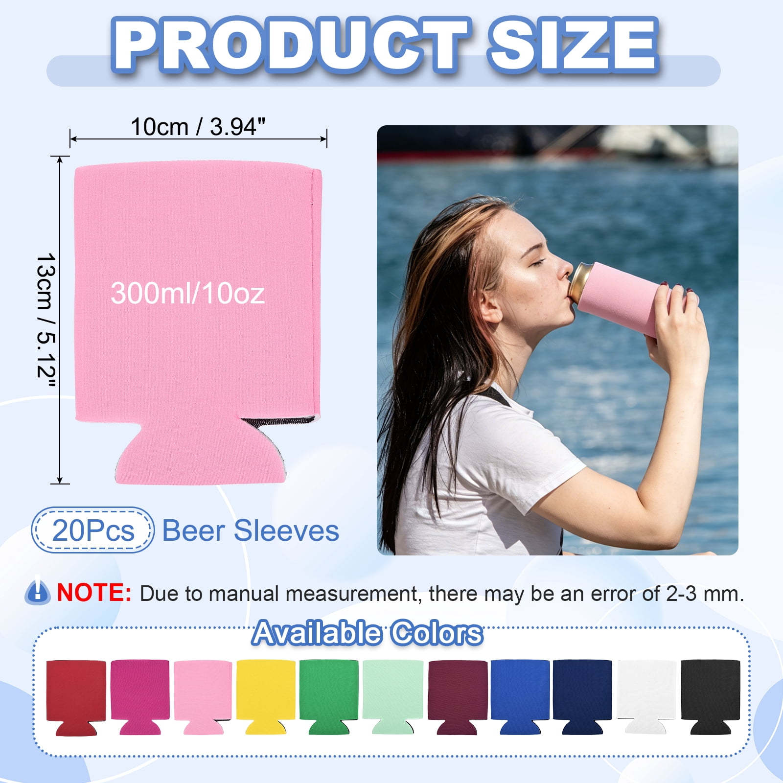 Uxcell 20Pcs Beer Can Coolers Covers, Neoprene Blank Drink Cooler Sleeves Collapsible Insulated Reusable Soda Cover for 10oz Bottles Seltzer DIY Weddings Beach Picnic Party, Pink